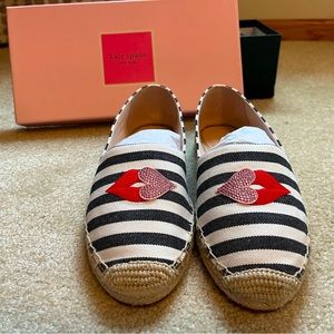 Kate Spade Gimlet Hearts Lips Striped Espadrilles